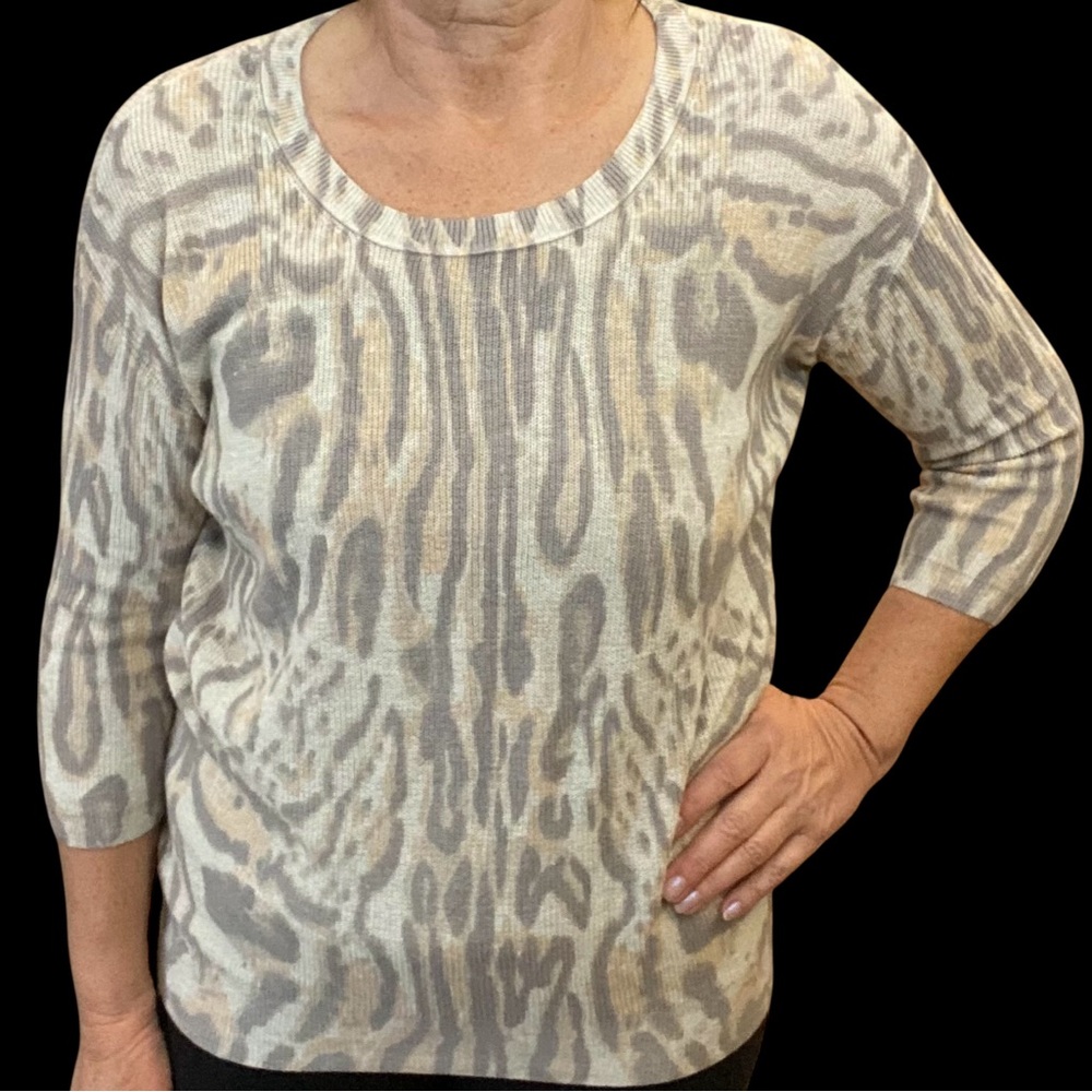 Wilfred Animal Print Crew Neck - gray, tan & cream, silk cotton cashmere size XS
